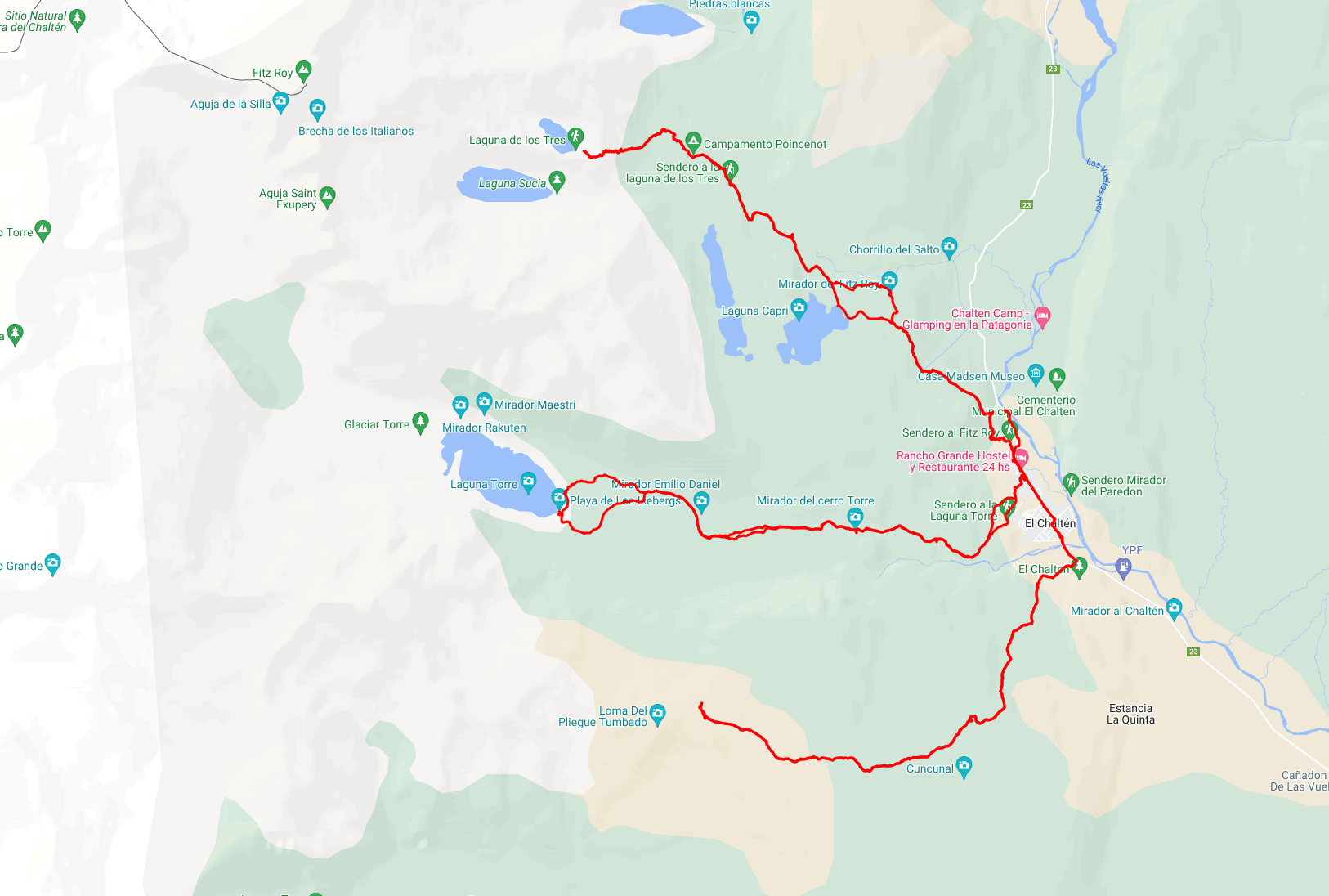 Trekkingruterne i El Chalt&eacute;n med GPS-spor
